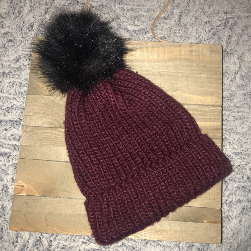 Charming Charlie burgundy and black beanie